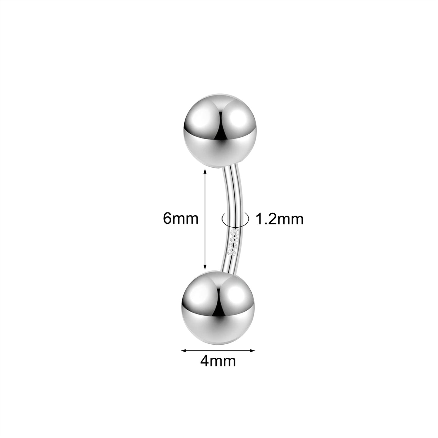 14G 925 Sterling Silver Simple Belly Navel Rings Curved Barbell Belly Button Rings