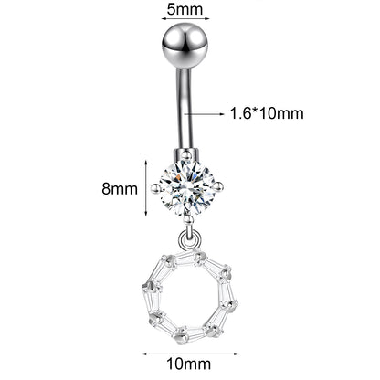 14G Round Crystal Ring Belly Navel Rings Dangle Zirconia Belly Button Rings