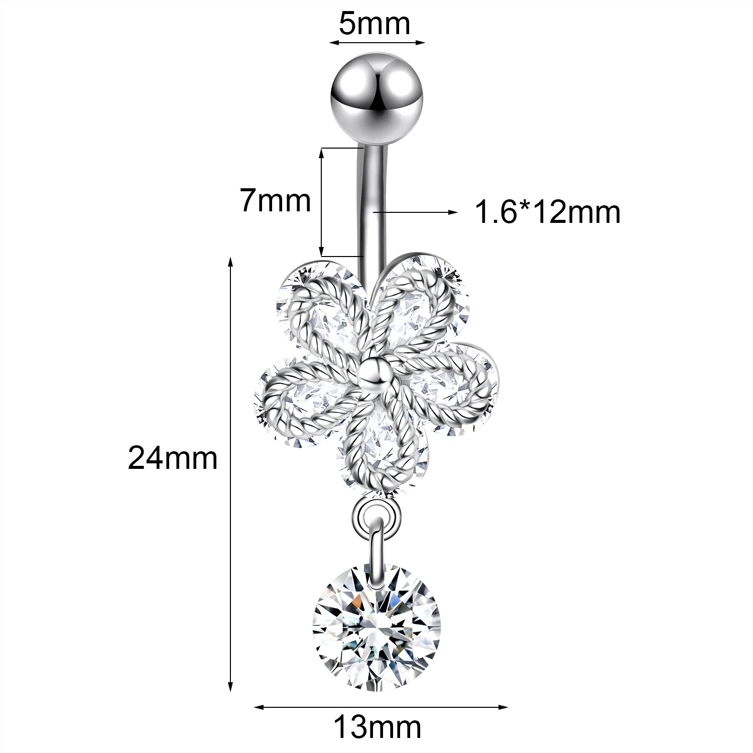 14G Flower Belly Navel Rings Zirconia Dangle Belly Button Rings