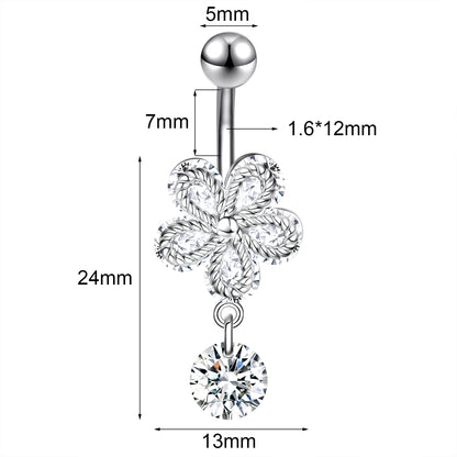 14G Flower Belly Navel Rings Zirconia Dangle Belly Button Rings