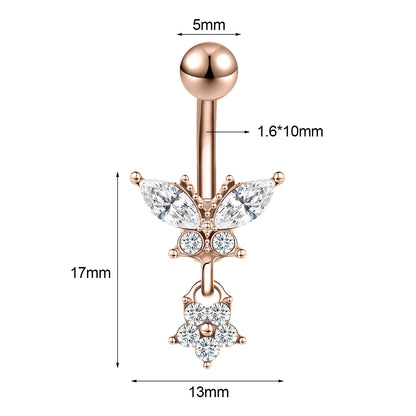 14G Butterfly Belly Navel Rings Flower Zirconia Belly Button Rings