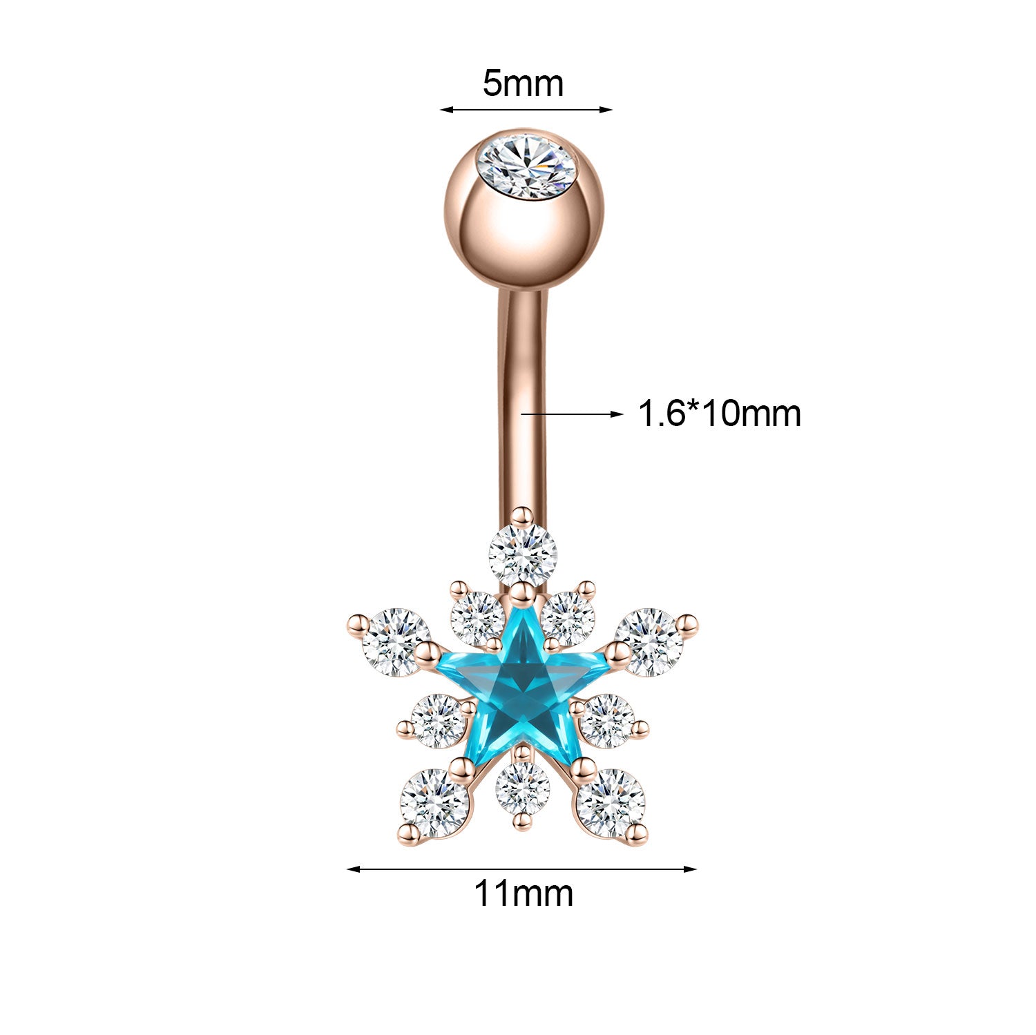 14G Snowflake Belly Navel Rings Blue Zircon Belly Button Rings