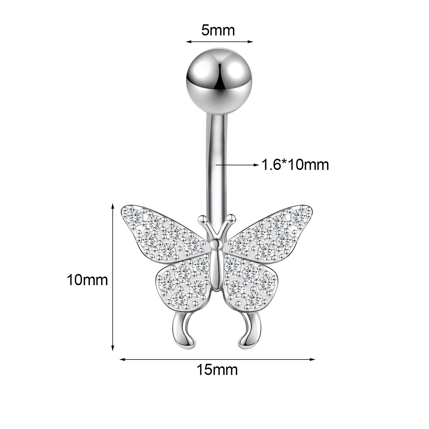 14G Butterfly Belly Navel Rings Bling Zircon Belly Button Rings