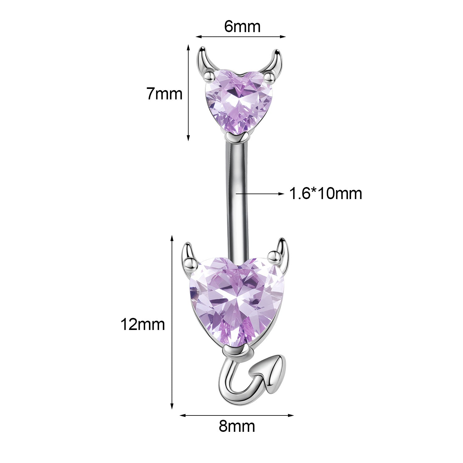 14G Devil Heart Belly Navel Rings Purple Zircon Belly Button Rings