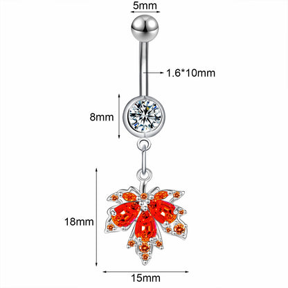 14G Maple Leaves Belly Navel Rings Red Zircon Belly Button Rings