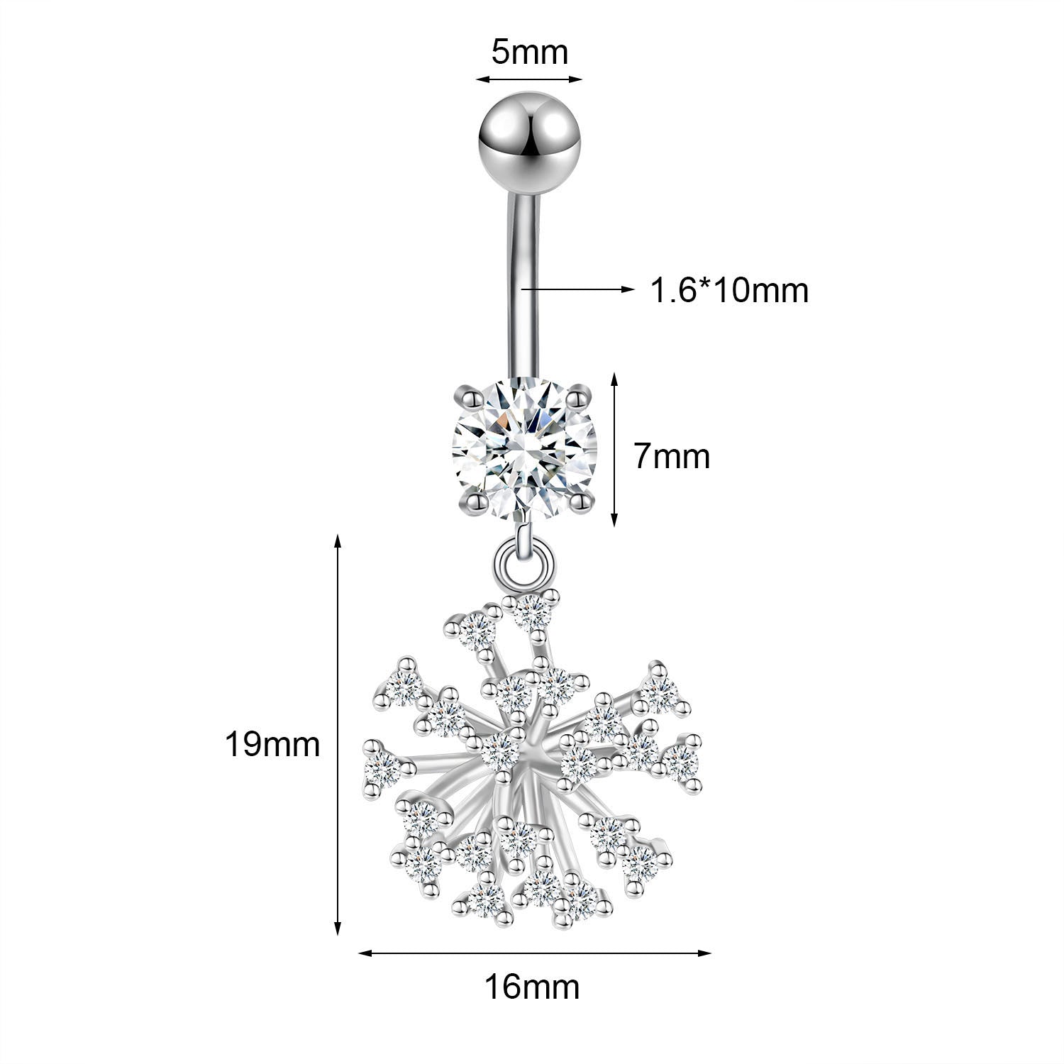 14G Snowflake Belly Navel Rings Clear Zircon Belly Button Rings