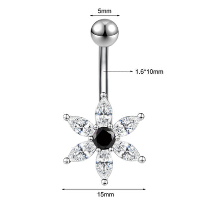 14G Flower Belly Navel Rings Cubic Zircon Belly Button Rings