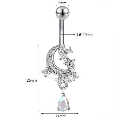 14G Moon Star Belly Navel Rings Zircon Dangle Belly Button Rings