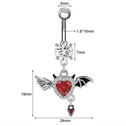 14G Devil Wings Belly Navel Rings Red Zircon Belly Button Rings