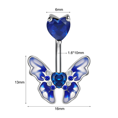 14G Butterfly Belly Navel Rings Bling Zircon Belly Button Rings