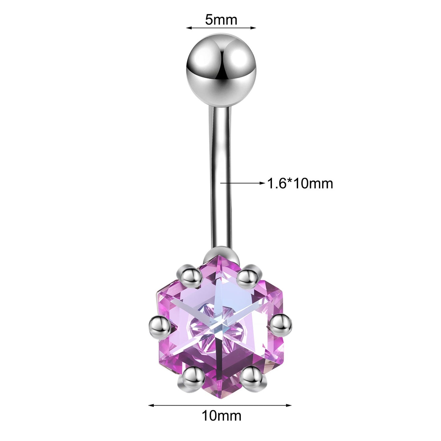 14G Hexagon Belly Navel Rings Blue Zircon Belly Button Rings