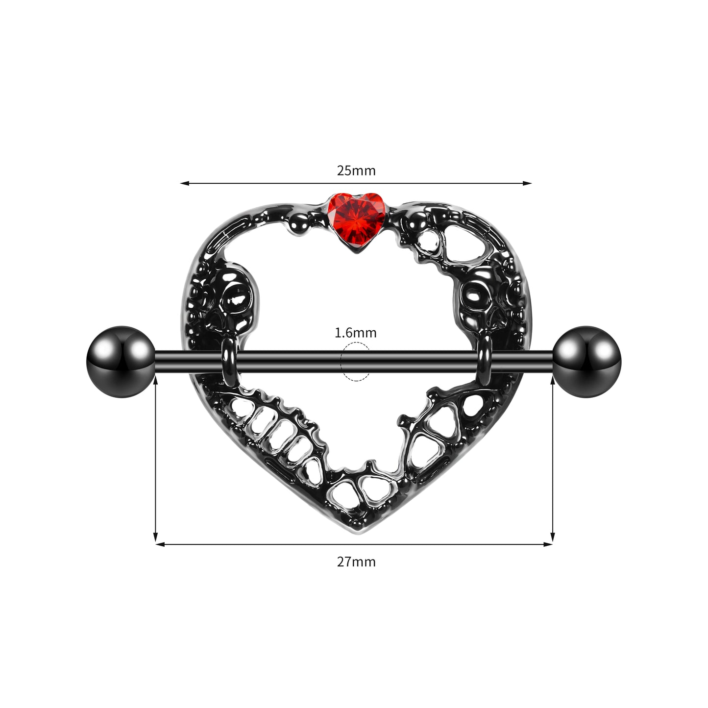 2Pcs 14G Heart Nipple Rings Black Nipple Piercing Barbell Jewelry