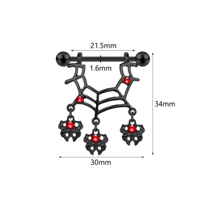 2Pcs 14G Spider Web Nipple Rings Red Zircon Nipple Piercing Barbell Jewelry