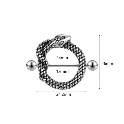 2Pcs 14G Snake Nipple Rings Punk Nipple Piercing Barbell Jewelry