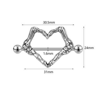 2Pcs 14G Heart Nipple Rings Stainless Steel Nipple Piercing Barbell Jewelry