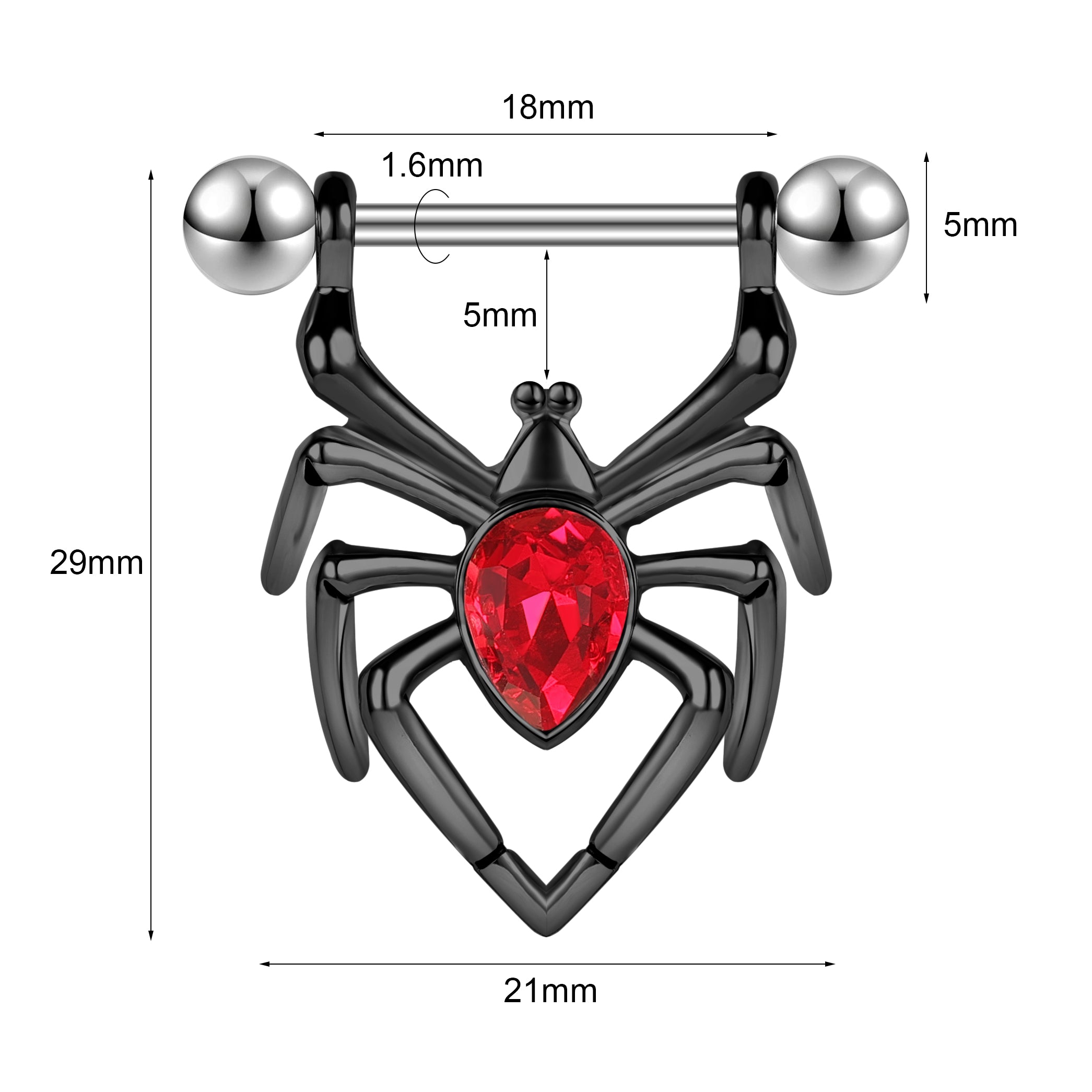 2Pcs 14G Spider Nipple Rings Stainless Steel Nipple Piercing Barbell Jewelry