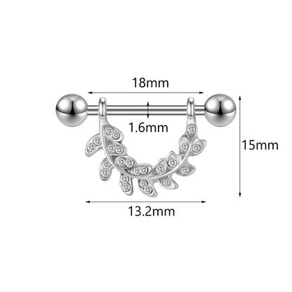 2Pcs 14G Leaves Nipple Rings Bling Crystal Nipple Piercing Barbell Jewelry