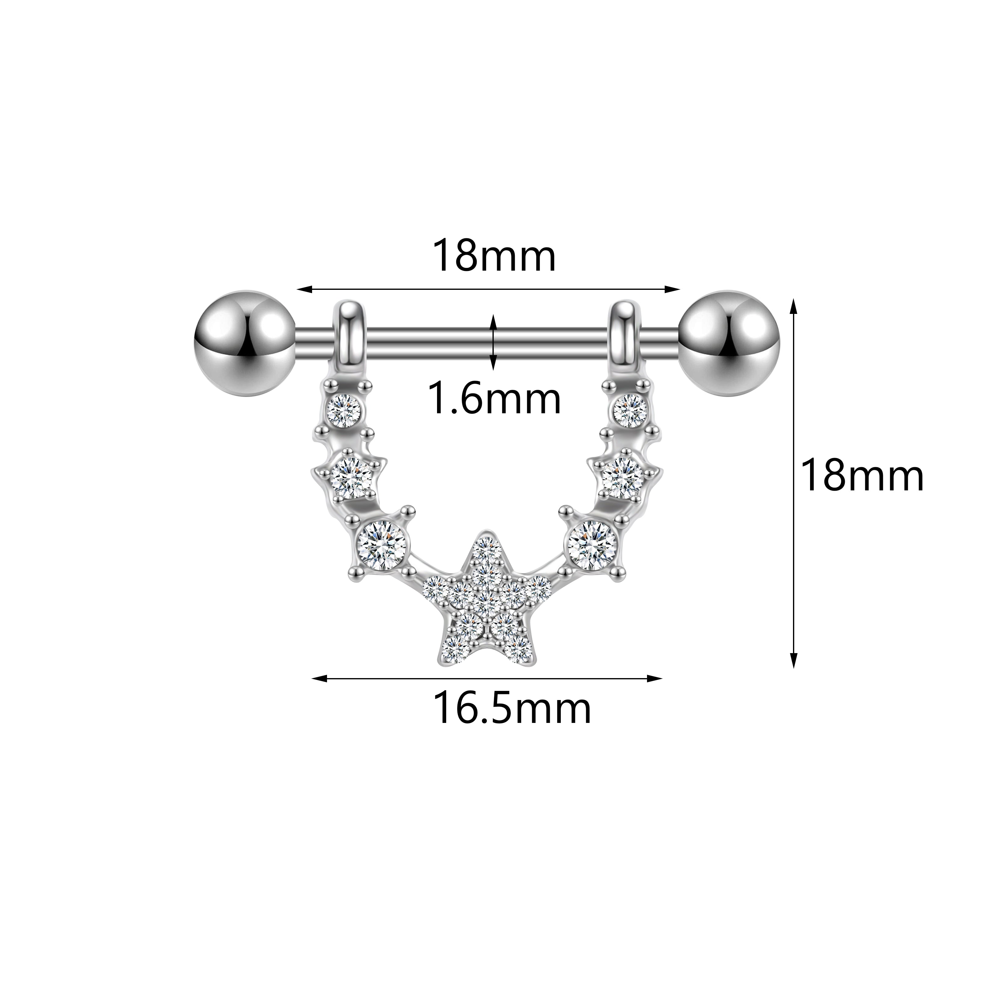 2Pcs 14G Star Nipple Rings Bling Crystal Nipple Piercing Barbell Jewelry