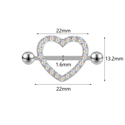 2Pcs 14G Heart Nipple Rings AB White Crystal Nipple Piercing Barbell Jewelry