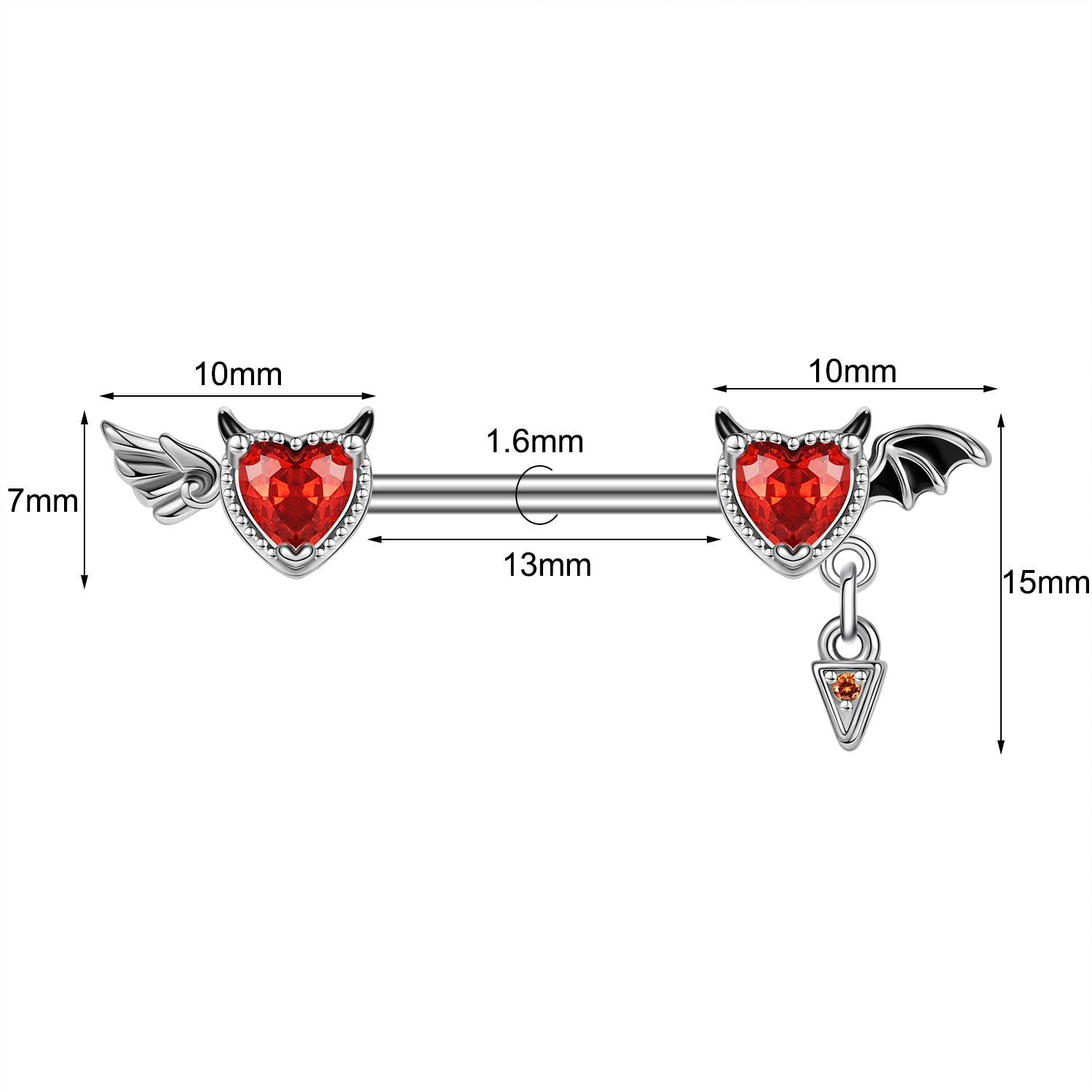 2Pcs 14G Devil Wings Nipple Rings Red Zircon Nipple Piercing Barbell Jewelry