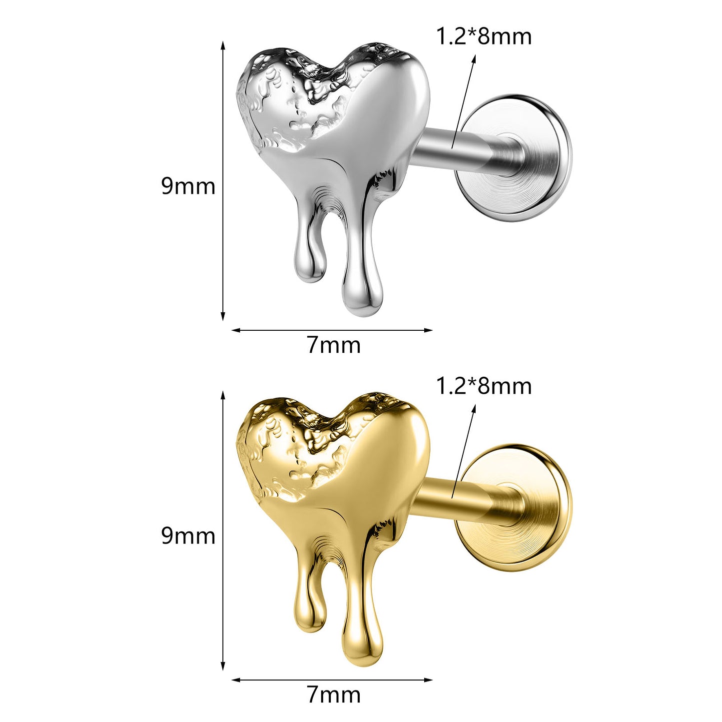 16g G23 Titanium Labret Ring Heart Stud Earring Threaded Conch Helix Lip Piercing