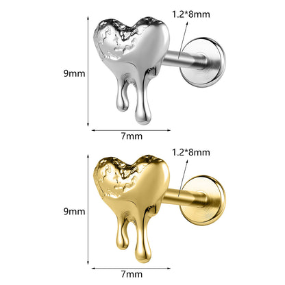 16g G23 Titanium Labret Ring Heart Stud Earring Threaded Conch Helix Lip Piercing