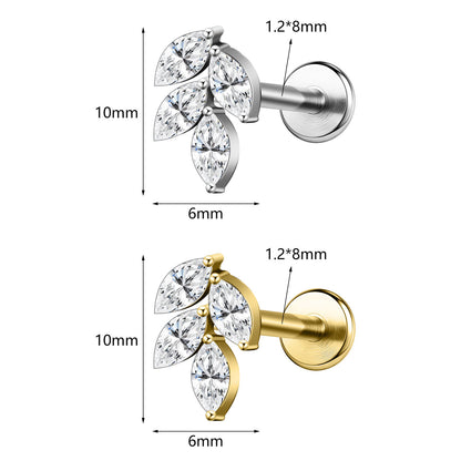 16g G23 Titanium Labret Ring Clear Zircon Stud Earring Threaded Conch Helix Lip Piercing