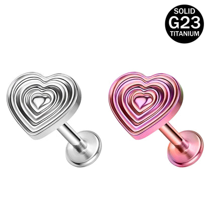 16g G23 Titanium Labret Ring Heart Stud Earring Threaded Conch Helix Lip Piercing