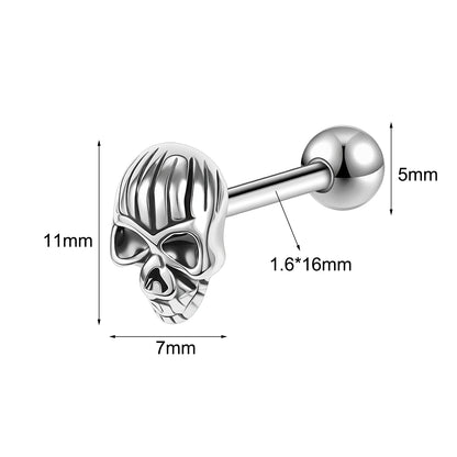 14g Skull Tongue Ring Threaded Tongue Piercing Barbell Jewelry