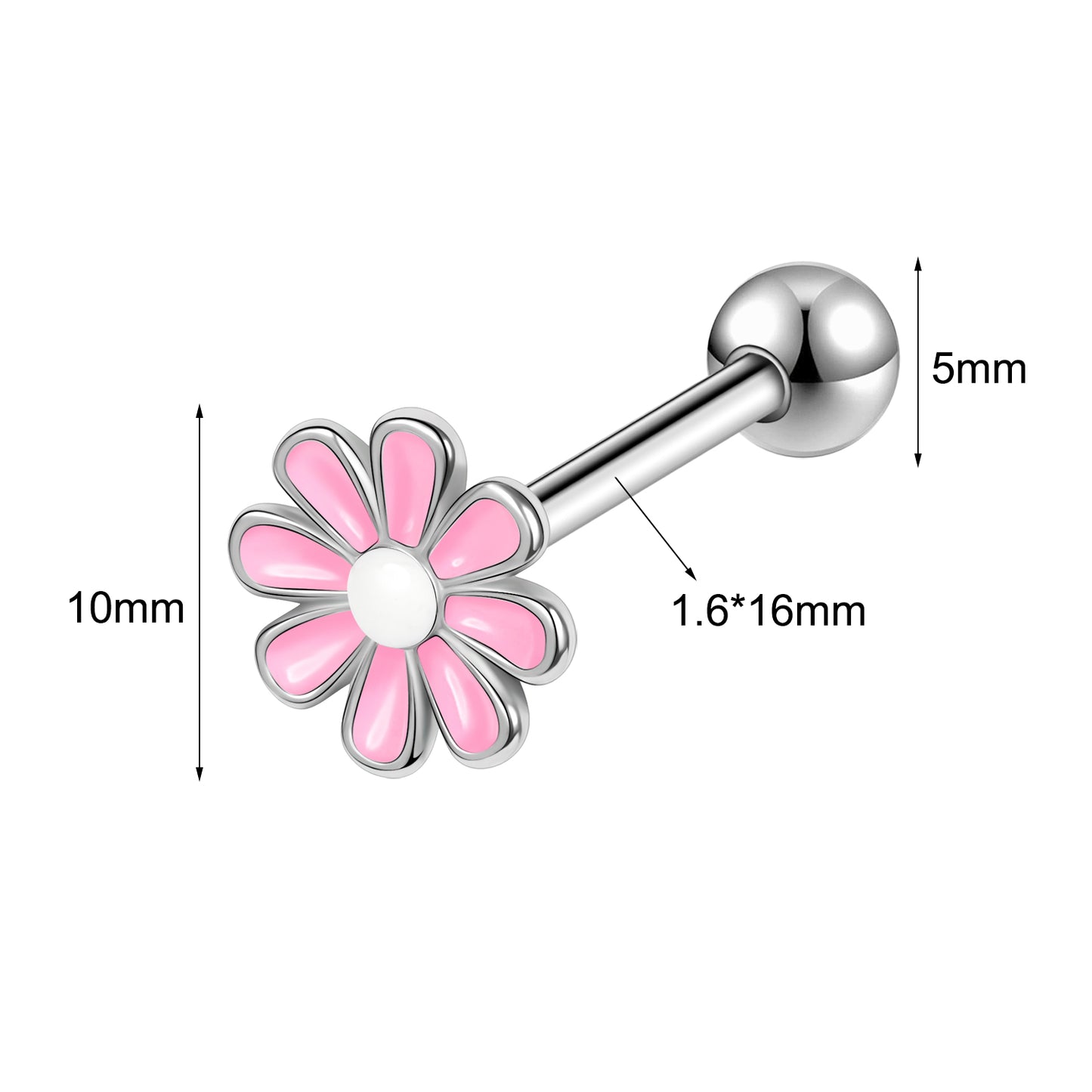 14g Pink Flower Tongue Ring Threaded Tongue Piercing Barbell Jewelry