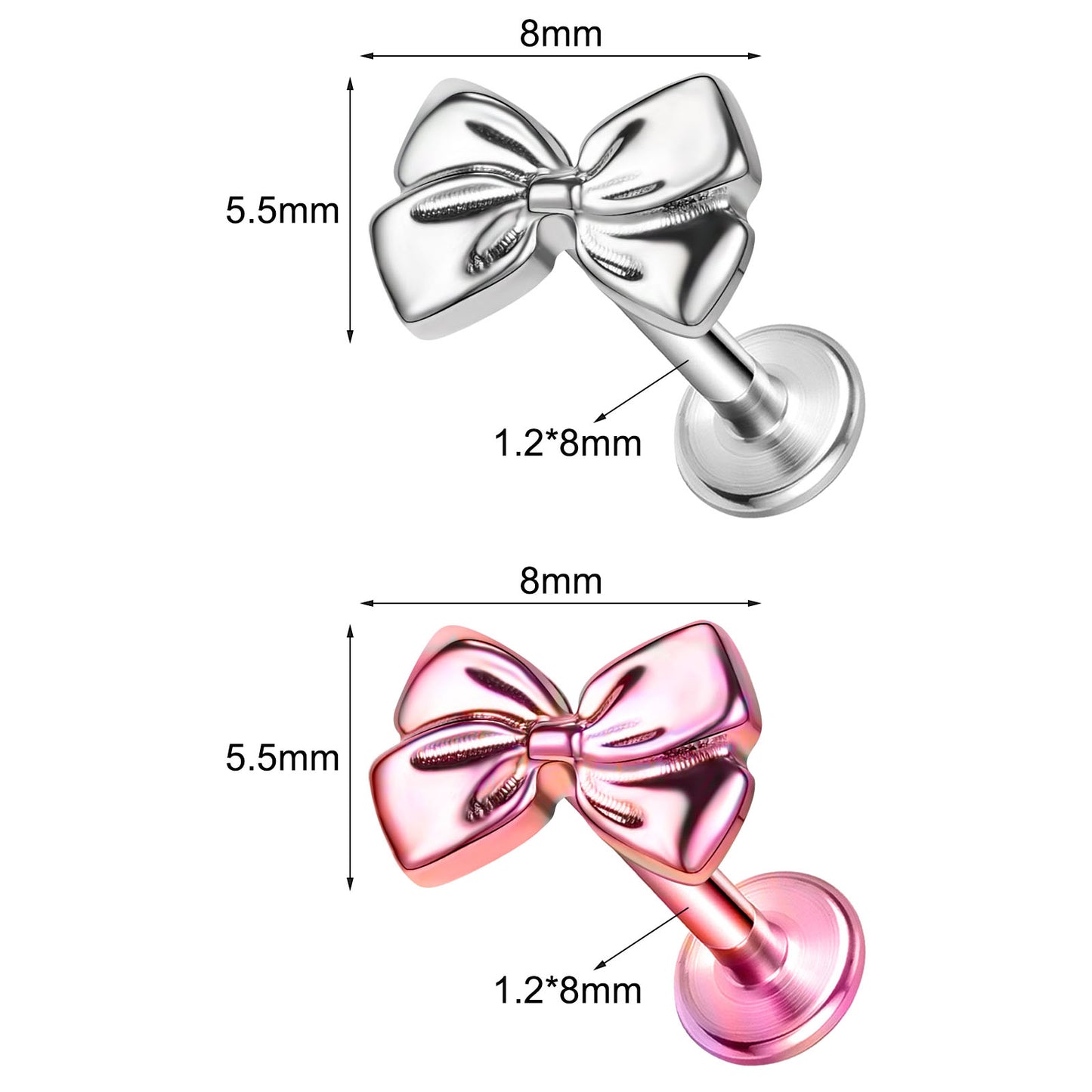 16g G23 Titanium Labret Ring Bowknot Stud Earring Threaded Conch Helix Lip Piercing