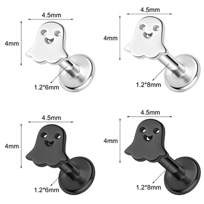 16g Ghost Labret Ring Flat Back Stud Earring Conch Helix Lip Piercing