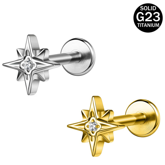 16g G23 Titanium Labret Ring Asterism Stud Earring Threaded Conch Helix Lip Piercing