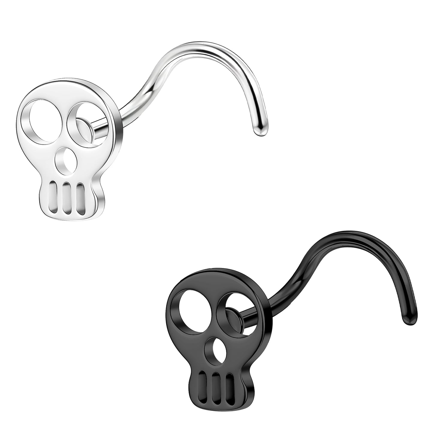 20G Skull Nose Studs Piercing Corkscrew Nose Rings Halloween Nostril Piercing