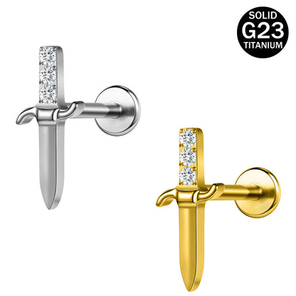 16g G23 Titanium Labret Ring Sword Stud Earring Threaded Conch Helix Lip Piercing