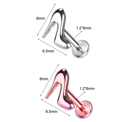 16g G23 Titanium Labret Ring High Heels Stud Earring Threaded Conch Helix Lip Piercing