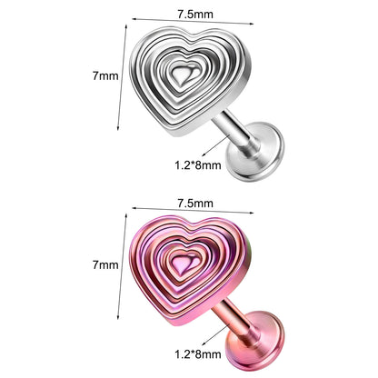 16g G23 Titanium Labret Ring Heart Stud Earring Threaded Conch Helix Lip Piercing