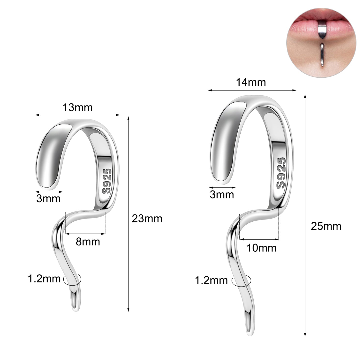 16g 925 Sterling Silver Labret Rings Lip Piercings Jewelry ﻿