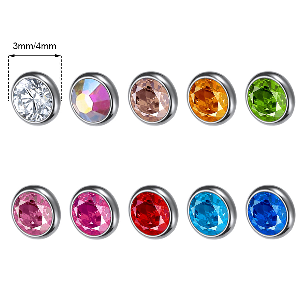 10pcs Bling Crystal Dermal Anchor Tops Surgical Steel Internally Threaded Skin Diver Piercings