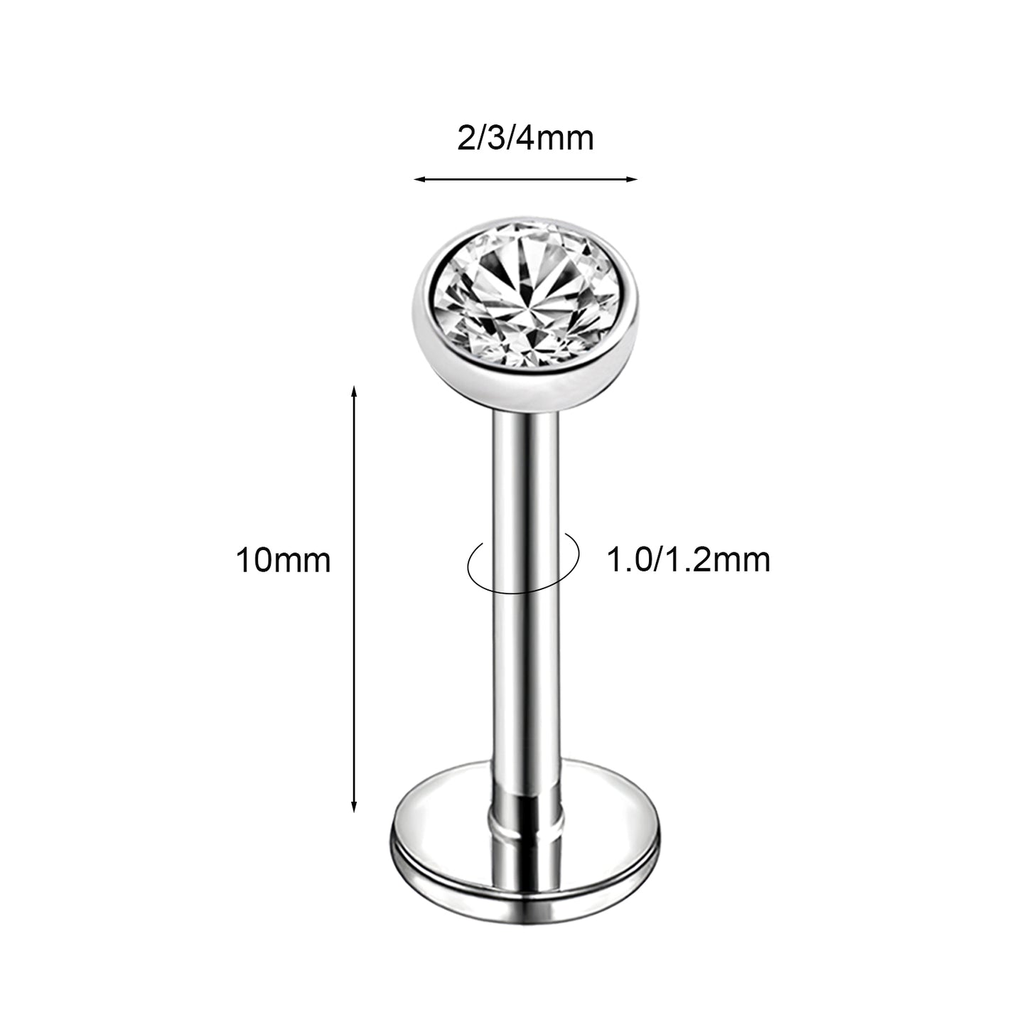 16g/18g Clear Crystal Labret Ring Internal Thread Labret Studs Monroe Medusa Piercing