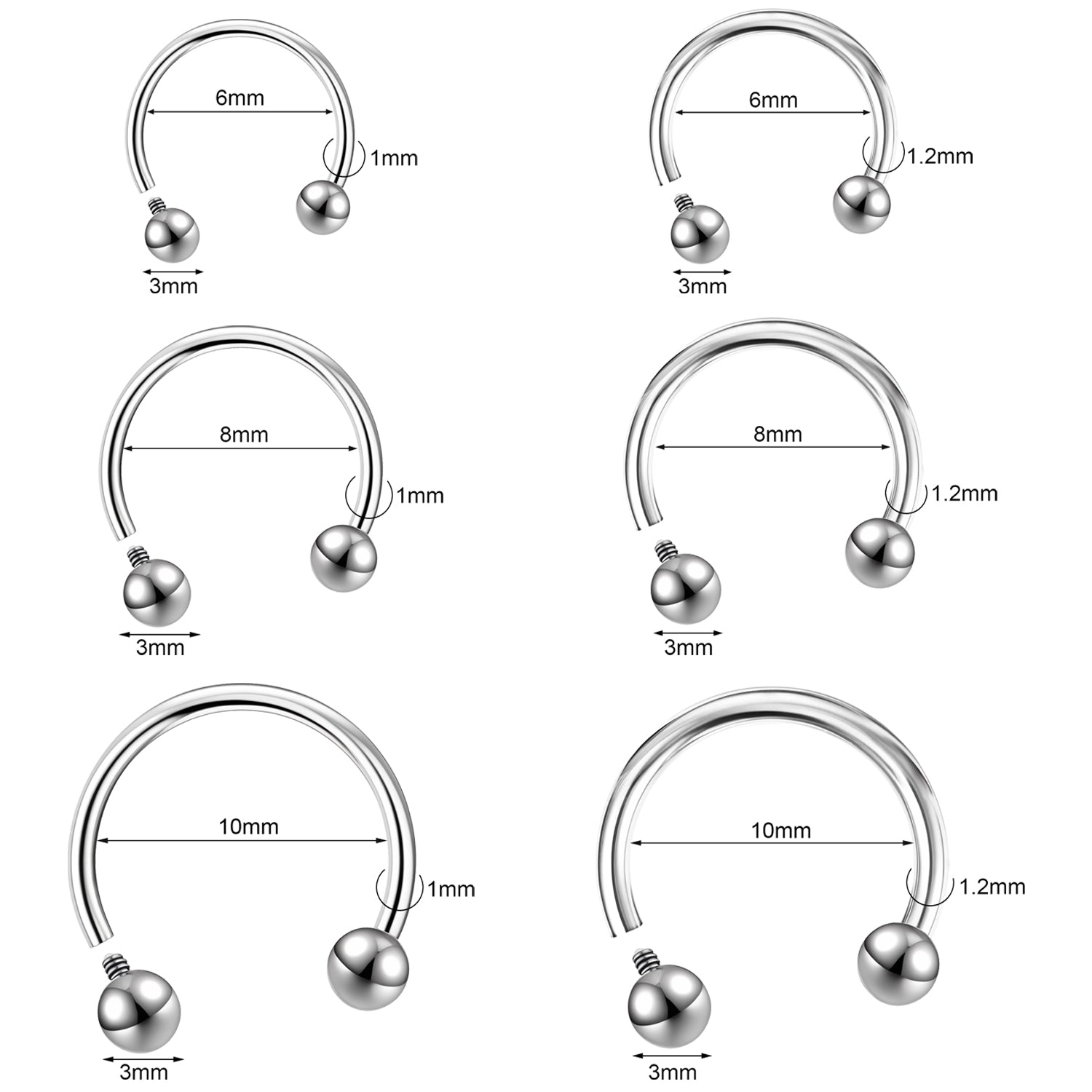 16g/18g Horseshoe Nose Ring Internally Threaded Septum Ring Piercing