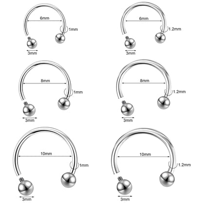 16g/18g Horseshoe Nose Ring Internally Threaded Septum Ring Piercing