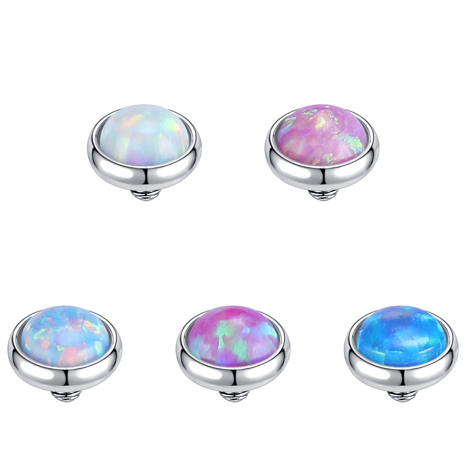 5pcs Opal Dermal Anchor Tops Surgical Steel Internally Threaded Skin Diver Piercings