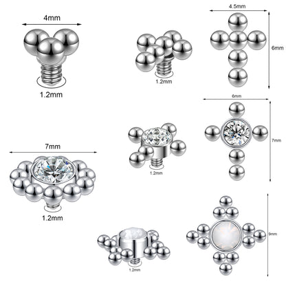 5pcs Steel Ball Dermal Anchor Tops Surgical Steel Internally Threaded Skin Diver Piercings