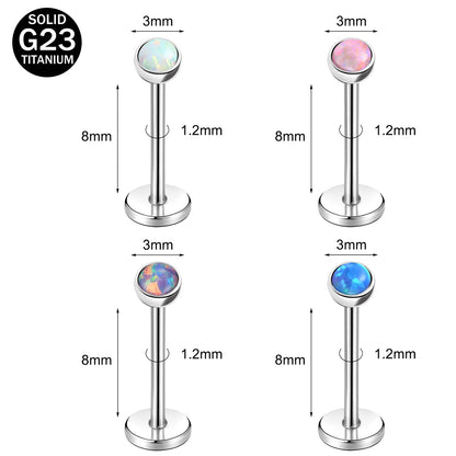 16g G23 Titanium Labret Ring Opal Stud Earring Threaded Conch Helix Lip Piercing