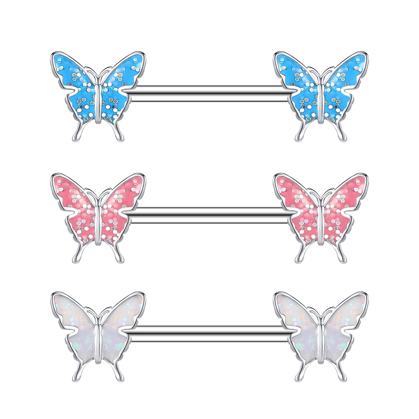 2pcs 14G Butterfly Nipple Barbell Ring Cute Nipple Piercing