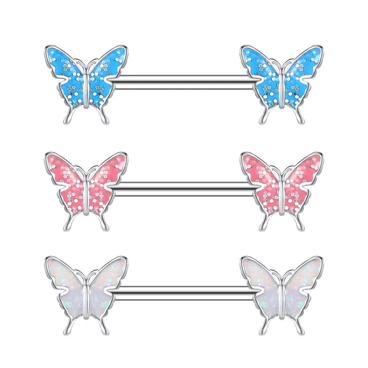 2pcs 14G Butterfly Nipple Barbell Ring Cute Nipple Piercing