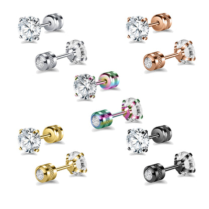 2~8mm 20G White Zircon Stud Earring 5 Colors Ear Stud Jewelry