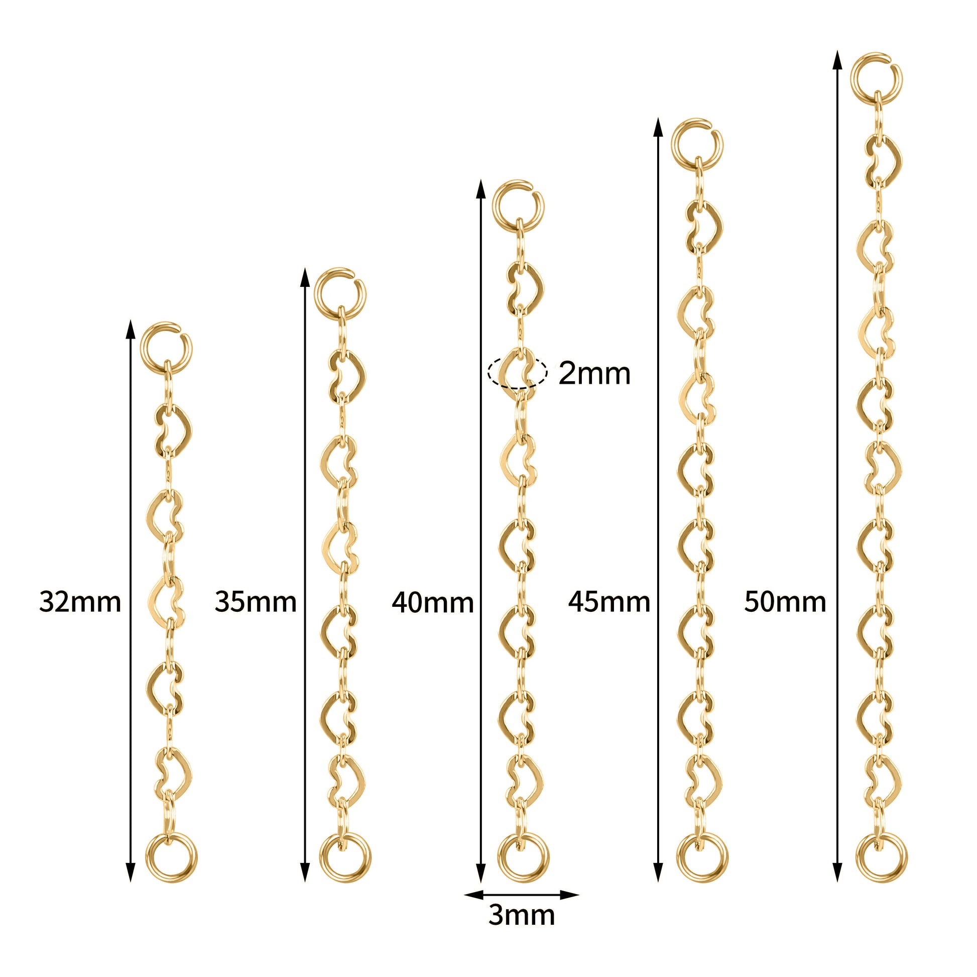 5pcs-set-stainless-steel-gold-heart-nose-stud-chain-economic-set