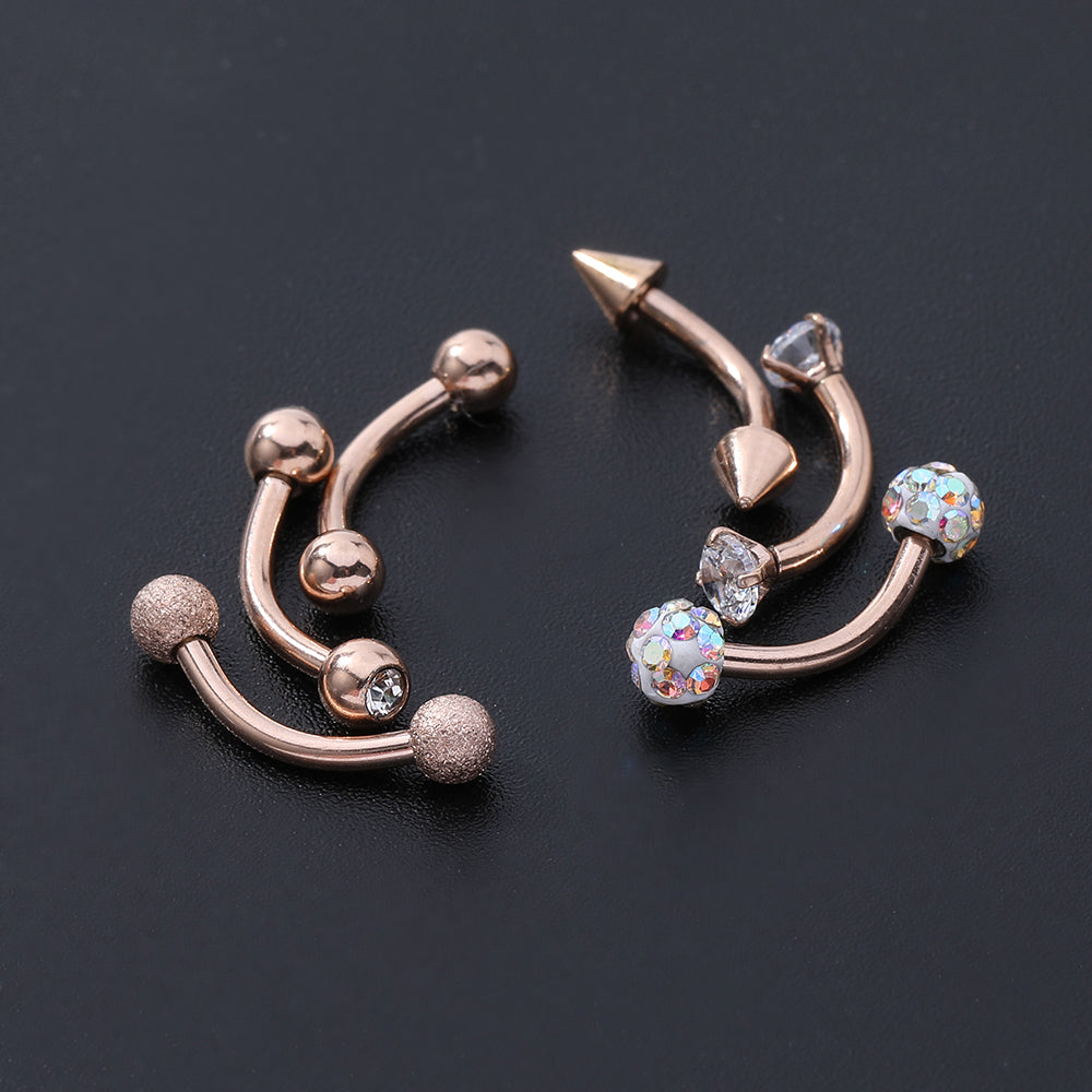 6 pcs/set 16g Eyebrow Piercing Barbell Crystal Zirconia Curve Helix Daith Piercing-Economic Set